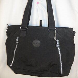 Kipling Angela Crossbody Handbag Double Strap Nylon Black Tonal Purse